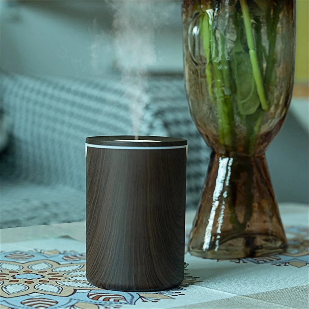 HY-L19 320ML Mist Humidifier LED Night Light Silent Operation Home Car Office Humidifier - Dark Brown Wooden Texture - 2