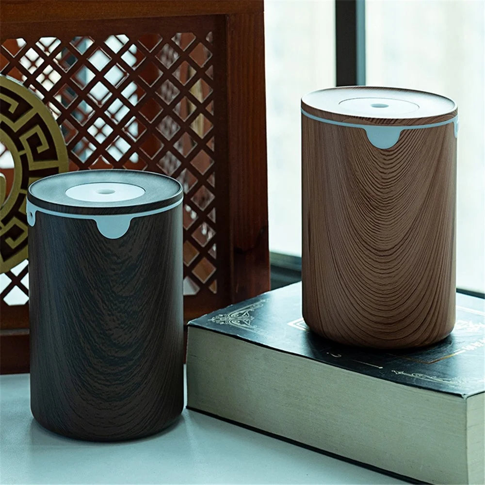 HY-L19 320ML Mist Humidifier LED Night Light Silent Operation Home Car Office Humidifier - Dark Brown Wooden Texture - 4