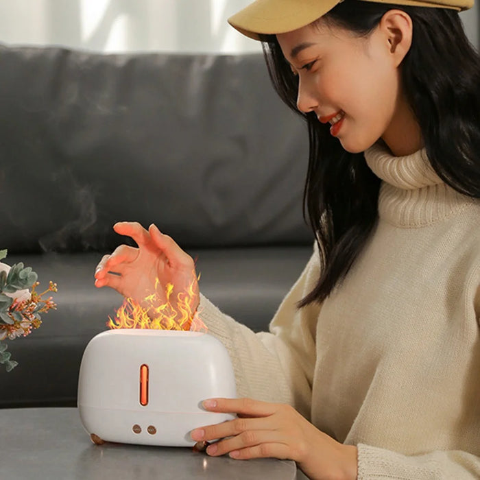 A318 Simulation Flame Aroma Air Humidifier LED Colorful Light Desktop Mist Humidifier Aromatherapy Diffuser for Home Office - Black - 7
