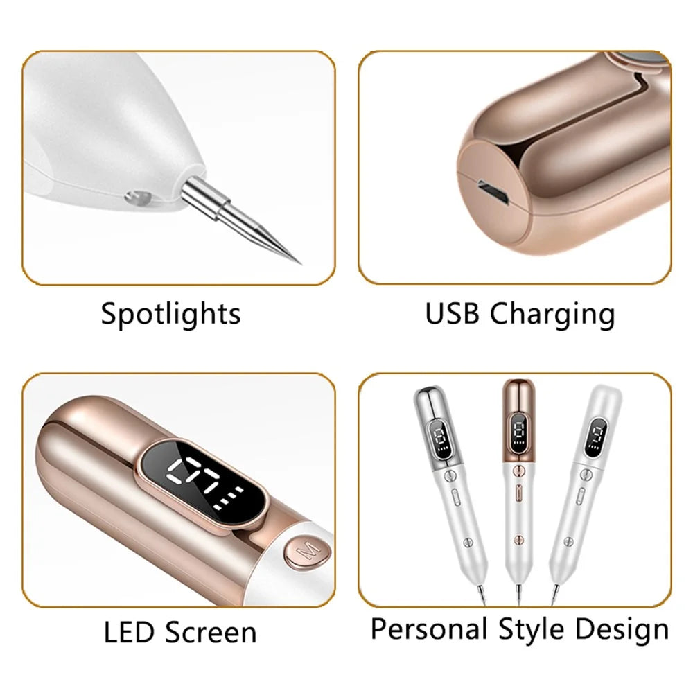 Laser Plasma Pen Mole Tattoo Freckle Wart Tag Removal Pen Dark Spot Remover for Face LCD Skin Care Tool - Gold - 6