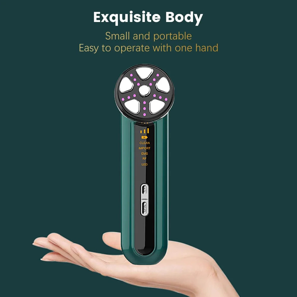 RF Instrument Skin Rejuvenation EMS Microcurrent Facial Cleaning Device Portable Skin Instrument - Green - 2