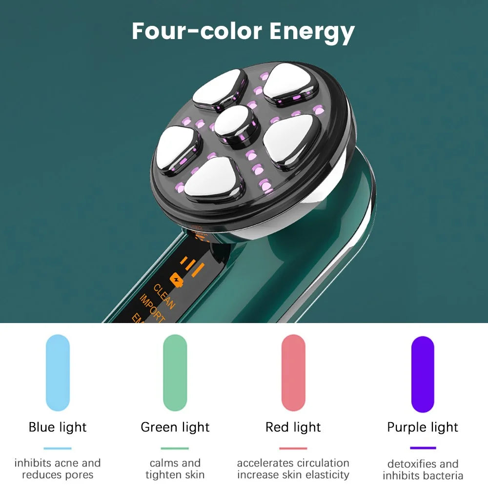 RF Instrument Skin Rejuvenation EMS Microcurrent Facial Cleaning Device Portable Skin Instrument - Green - 3