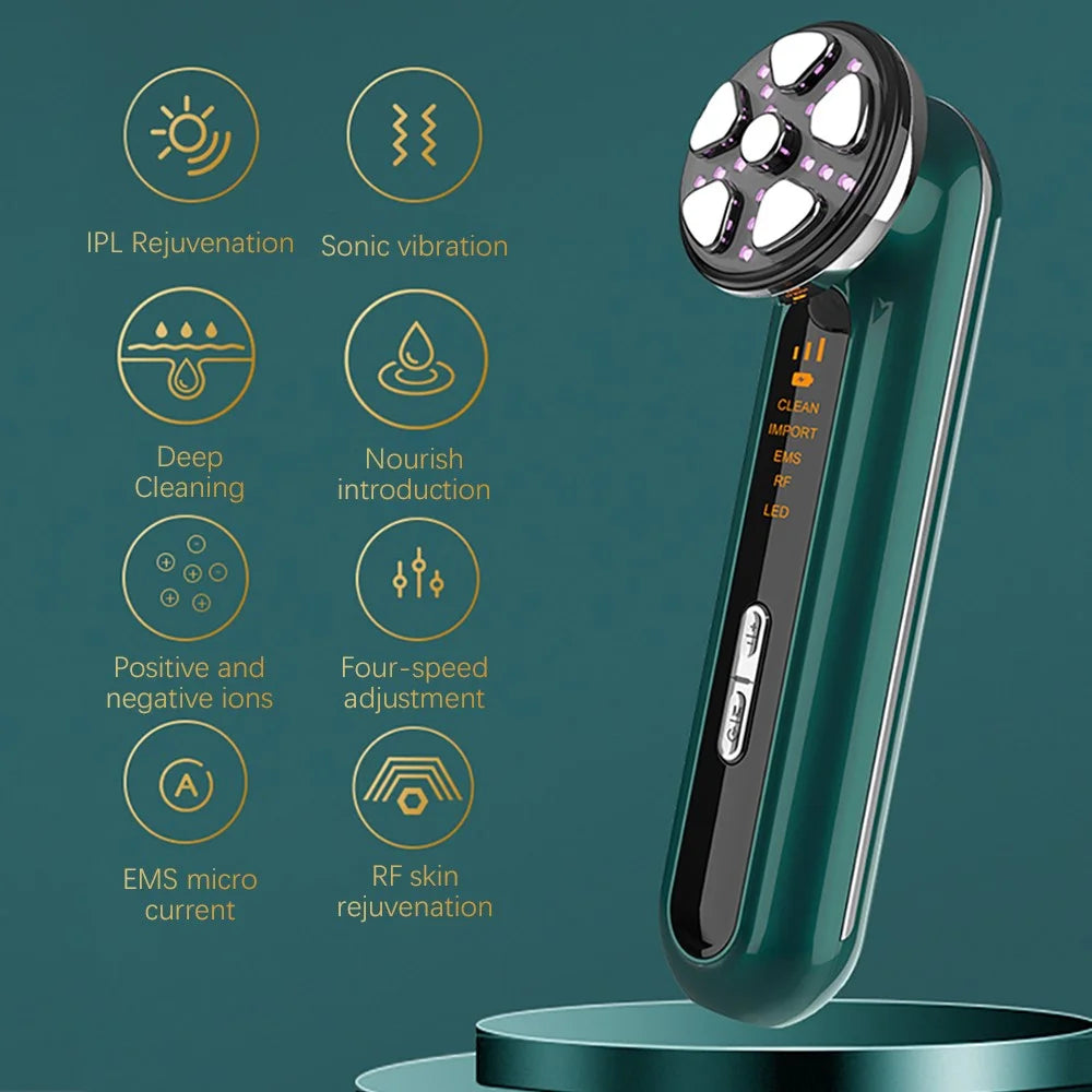 RF Instrument Skin Rejuvenation EMS Microcurrent Facial Cleaning Device Portable Skin Instrument - Green - 4