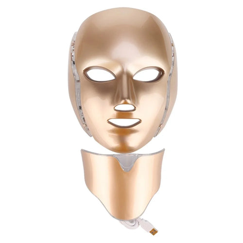 7 Colors LED Face Mask Face and Neck Skin Care Optical Cosmetic Mask for Home and Travel Use - Gold / US Plug - 1
