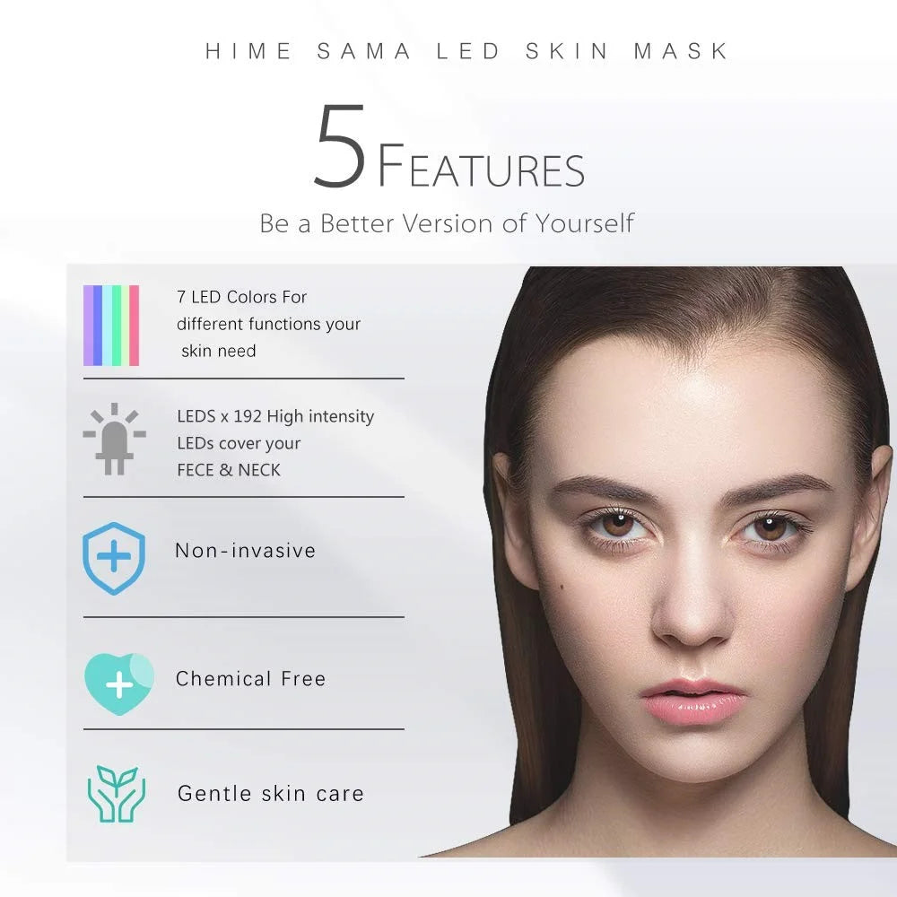 7 Colors LED Face Mask Face and Neck Skin Care Optical Cosmetic Mask for Home and Travel Use - Gold / US Plug - 2