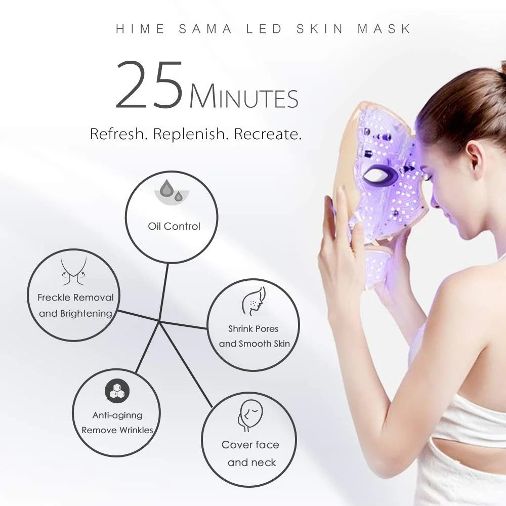 7 Colors LED Face Mask Face and Neck Skin Care Optical Cosmetic Mask for Home and Travel Use - Gold / US Plug - 7