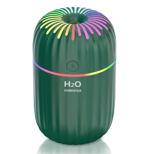 300ml Mini Humidifier Portable Air Purifier Car Office Atomizer Household Humidifier with Colorful Light - US Plug / Green - 1