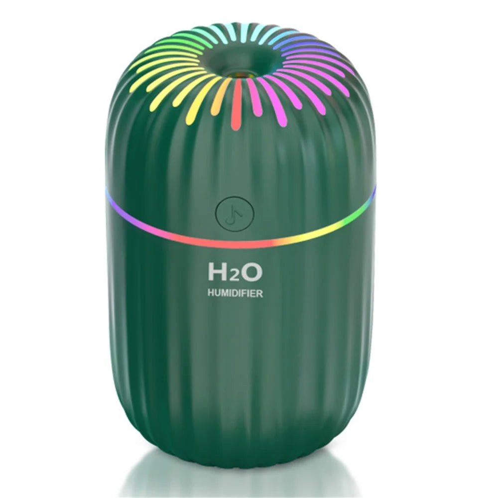 300ml Mini Humidifier Portable Air Purifier Car Office Atomizer Household Humidifier with Colorful Light - US Plug / Green - 1