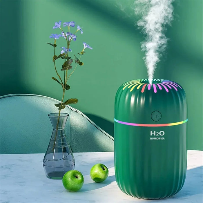 300ml Mini Humidifier Portable Air Purifier Car Office Atomizer Household Humidifier with Colorful Light - US Plug / Green - 2