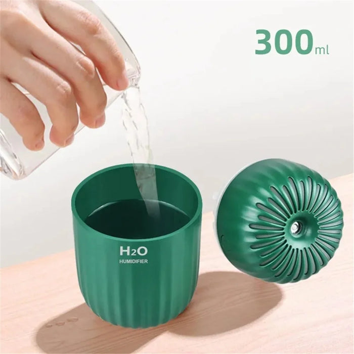 300ml Mini Humidifier Portable Air Purifier Car Office Atomizer Household Humidifier with Colorful Light - US Plug / Green - 3