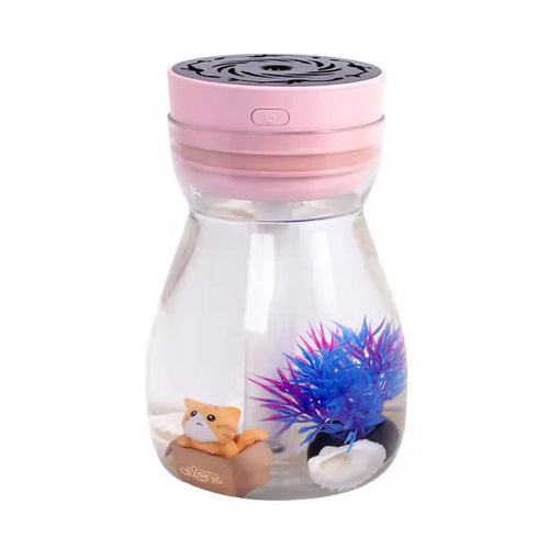 380ml Transparent Decorated Humidifier Portable Air Purifier with Colorful Light for Car Office Atomizer Mini Mist Fog Diffuser (No CE) - Pink / US Plug - 1