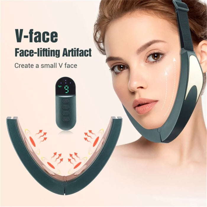 Microcurrent EMS Face Slimming Instrument Facial Lifting Intelligent Light V Line Face Beauty Device - Blackish Green - 2