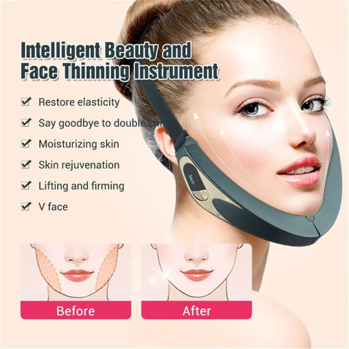 Microcurrent EMS Face Slimming Instrument Facial Lifting Intelligent Light V Line Face Beauty Device - Blackish Green - 3