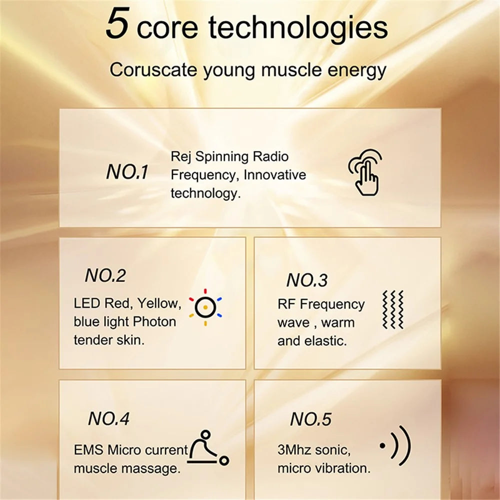 YH-RFS Radio Frequency Skin Tightening Device Gift Facial Massage Light Therapy Wrinkle Removal Multifunctional Tool - Rose Gold / EU Plug - 3