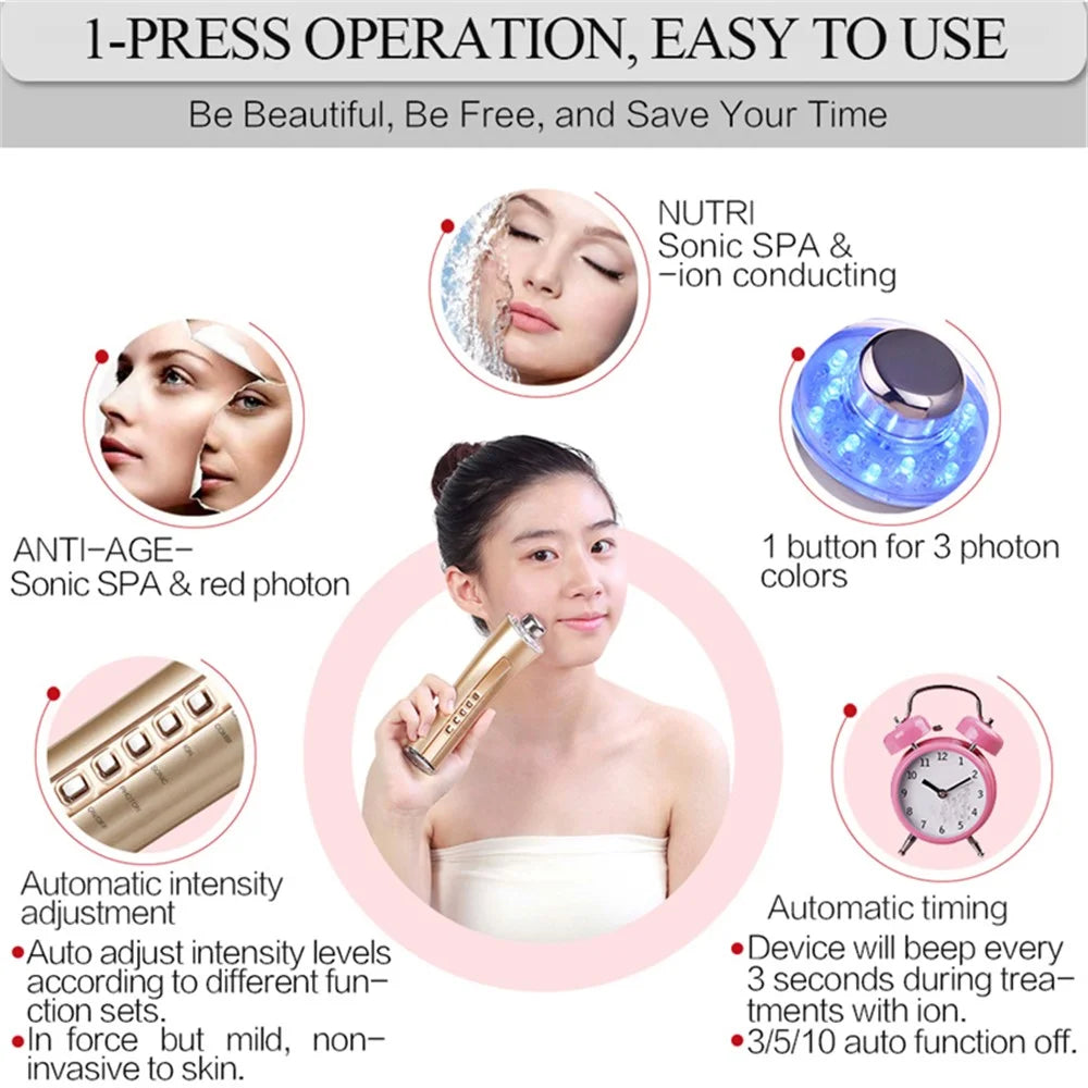 CM-5-2D Radio Frequency Facial Machine Multifunctional Skin Tightening Rejuvenation Skin Care Device Gift LED Light Therapy - Gold - 3