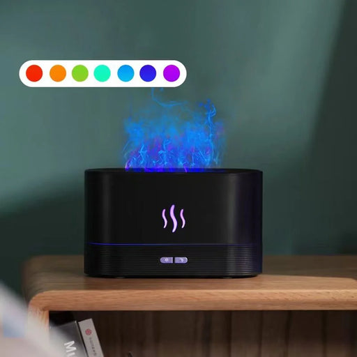 DQ701A 7-Color Aroma Diffuser Humidifier Desktop Simulation Flame Humidifier Fog Maker - Black - 2