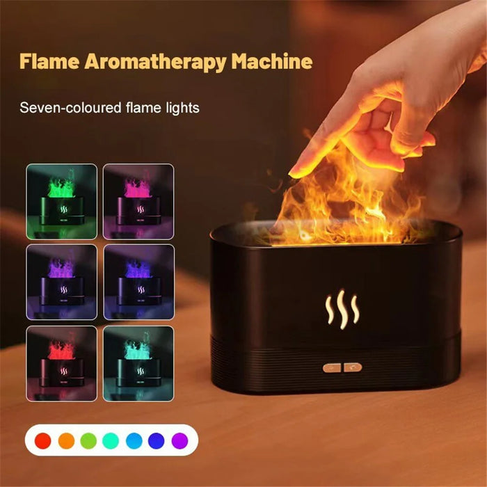 DQ701A 7-Color Aroma Diffuser Humidifier Desktop Simulation Flame Humidifier Fog Maker - Black - 3