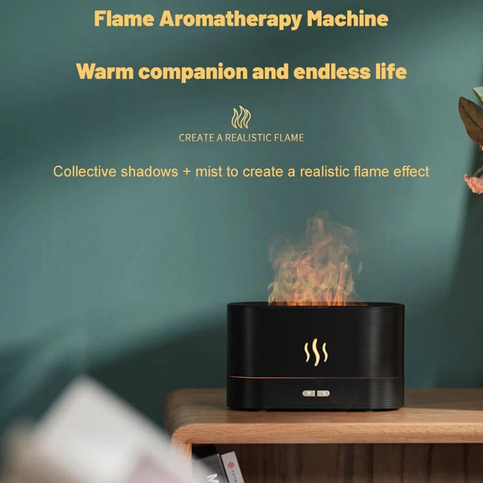 DQ701A 7-Color Aroma Diffuser Humidifier Desktop Simulation Flame Humidifier Fog Maker - Black - 4