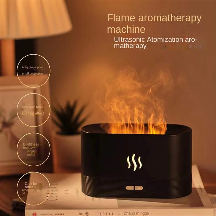 DQ701A 7-Color Aroma Diffuser Humidifier Desktop Simulation Flame Humidifier Fog Maker - Black - 5