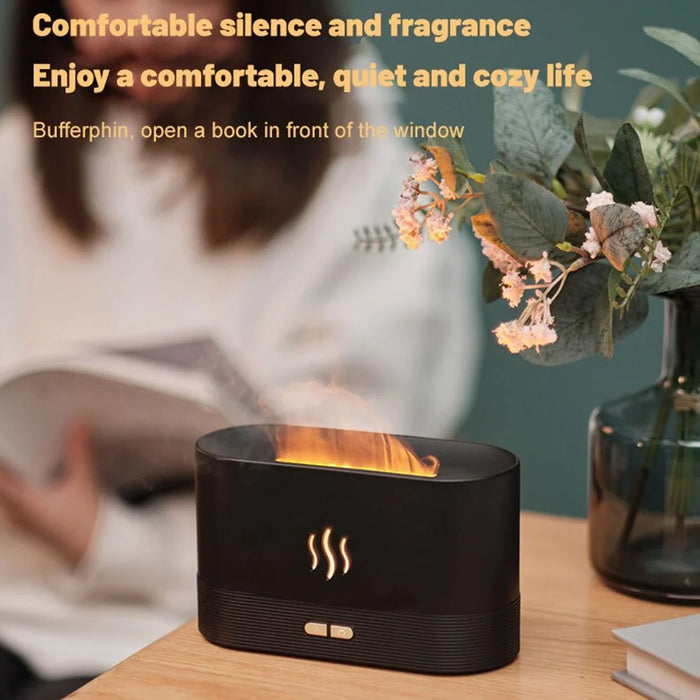 DQ701A 7-Color Aroma Diffuser Humidifier Desktop Simulation Flame Humidifier Fog Maker - Black - 6