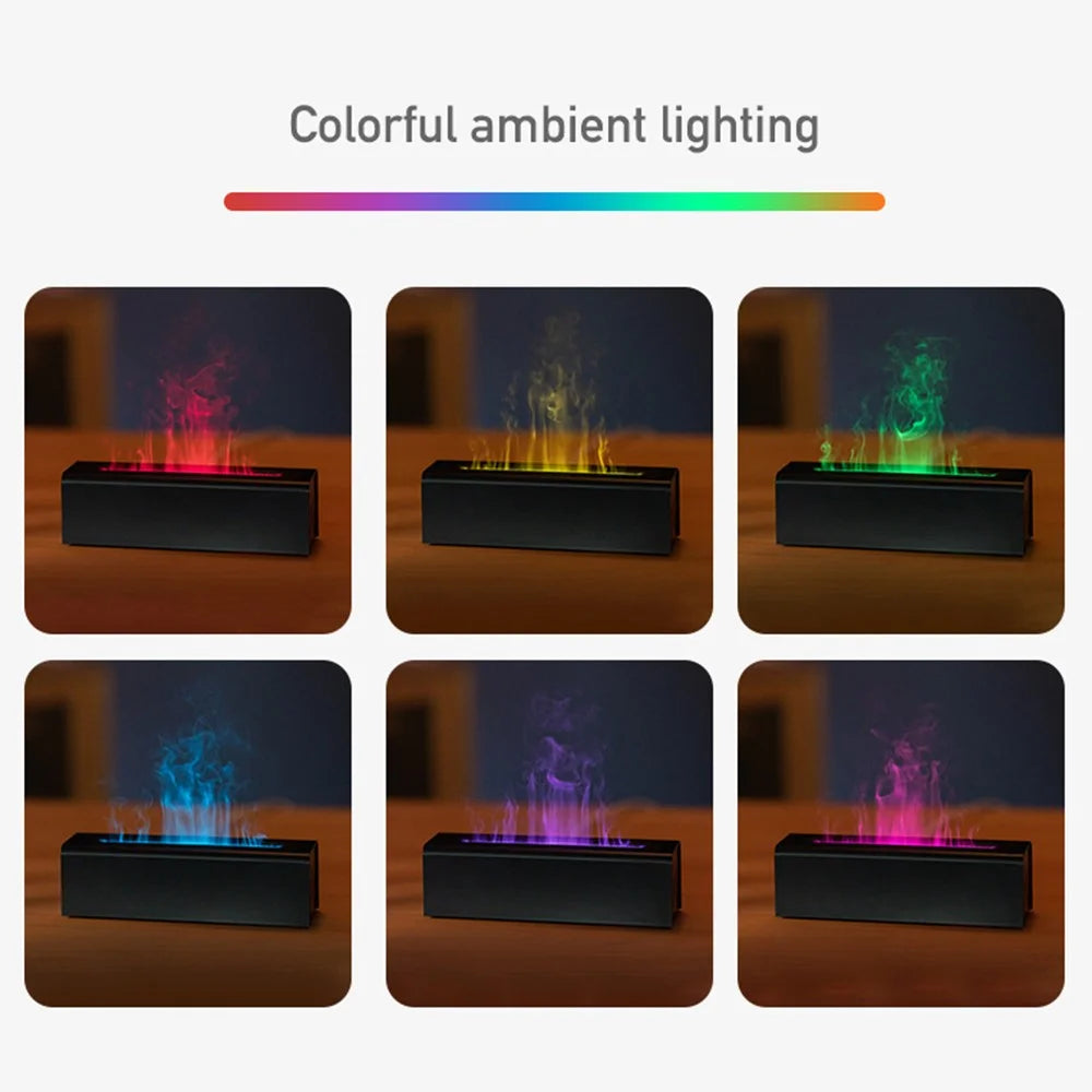 DQ711 Simulation Colorful LED Flame Home Air Humidifier Office Aroma Essential Oils Diffuser - Black - 3