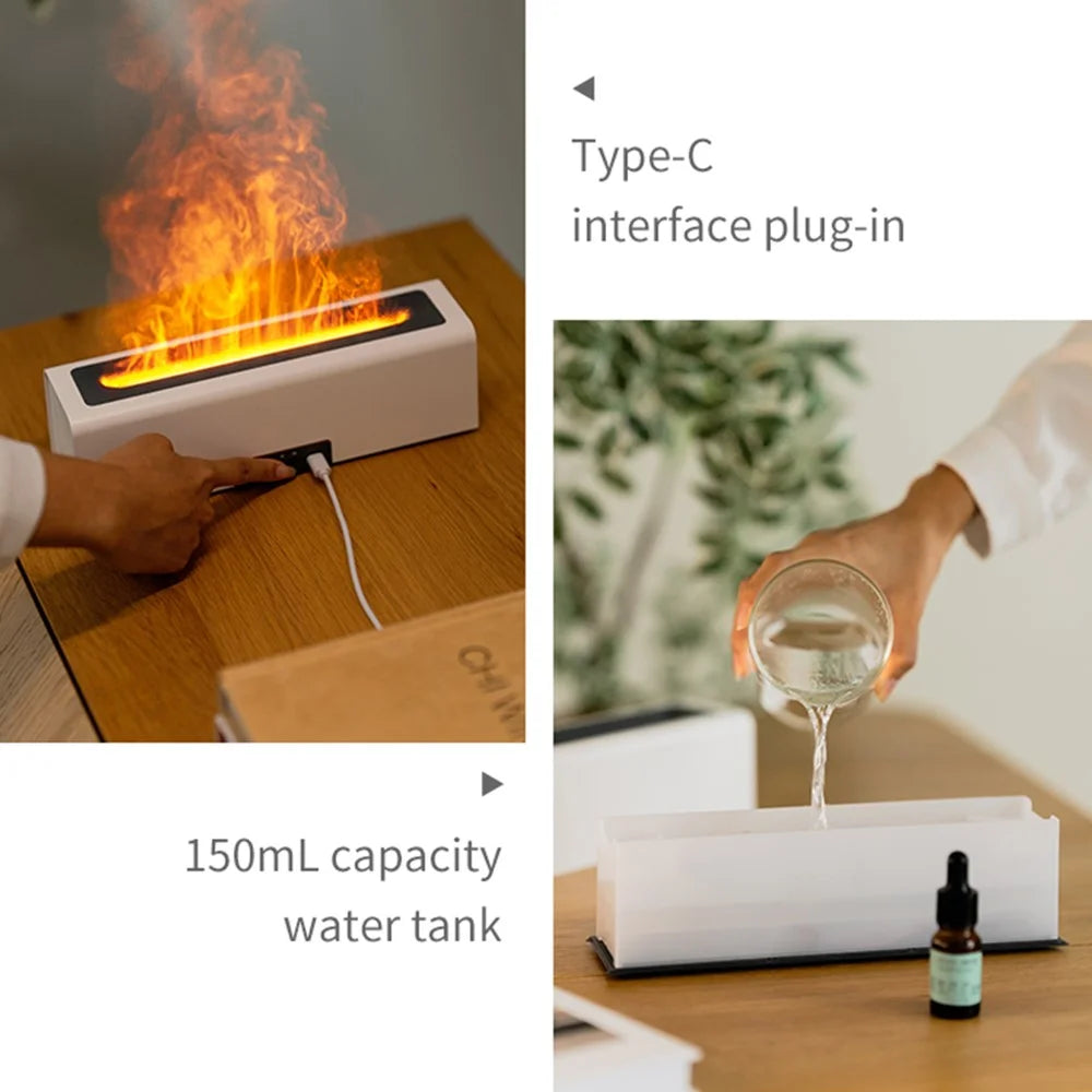 DQ711 Simulation Colorful LED Flame Home Air Humidifier Office Aroma Essential Oils Diffuser - Black - 6