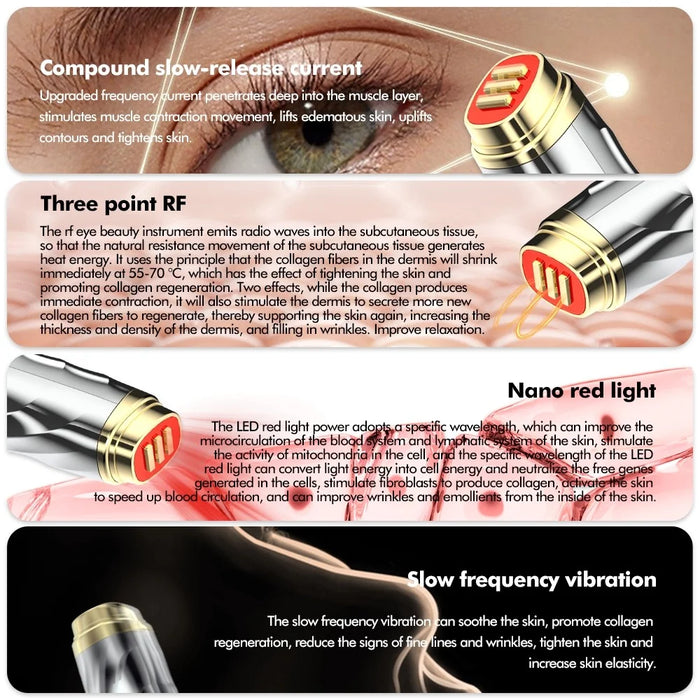 HQ-B01 RF Eye Beauty Instrument Metal Eye Massager with Nano Red Light, Slow Frequency Vibration - 4