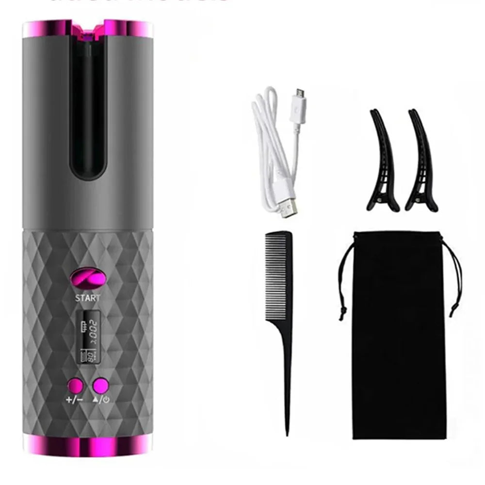 JFQ-01 Automatic Curling Iron Rotating Hair Curler Wand LCD Display Ceramic Wave Hair Curler - Black - 1