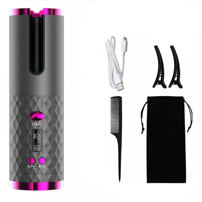 JFQ-01 Automatic Curling Iron Rotating Hair Curler Wand LCD Display Ceramic Wave Hair Curler - Black - 1