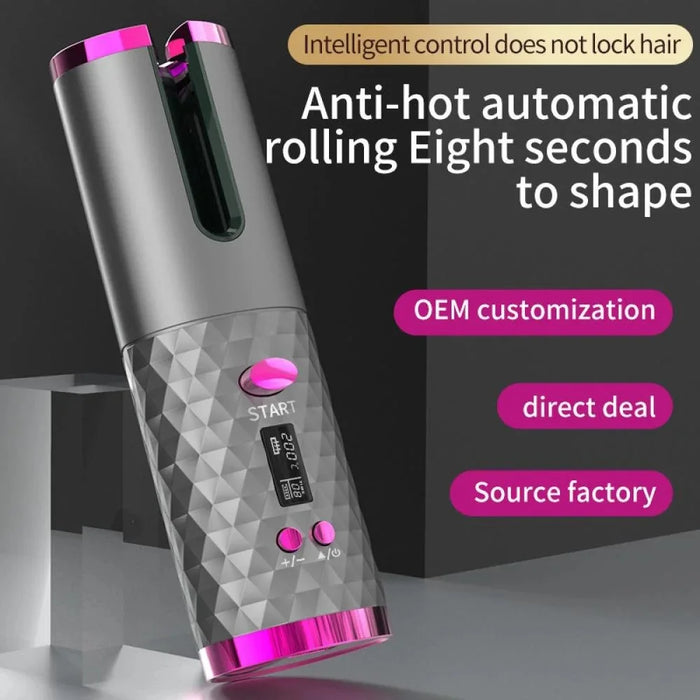 JFQ-01 Automatic Curling Iron Rotating Hair Curler Wand LCD Display Ceramic Wave Hair Curler - Black - 2