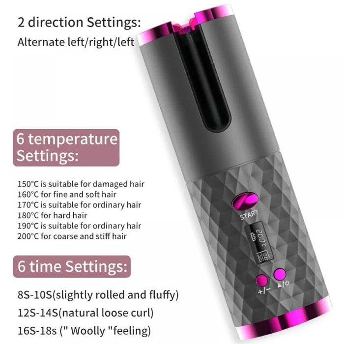 JFQ-01 Automatic Curling Iron Rotating Hair Curler Wand LCD Display Ceramic Wave Hair Curler - Black - 5