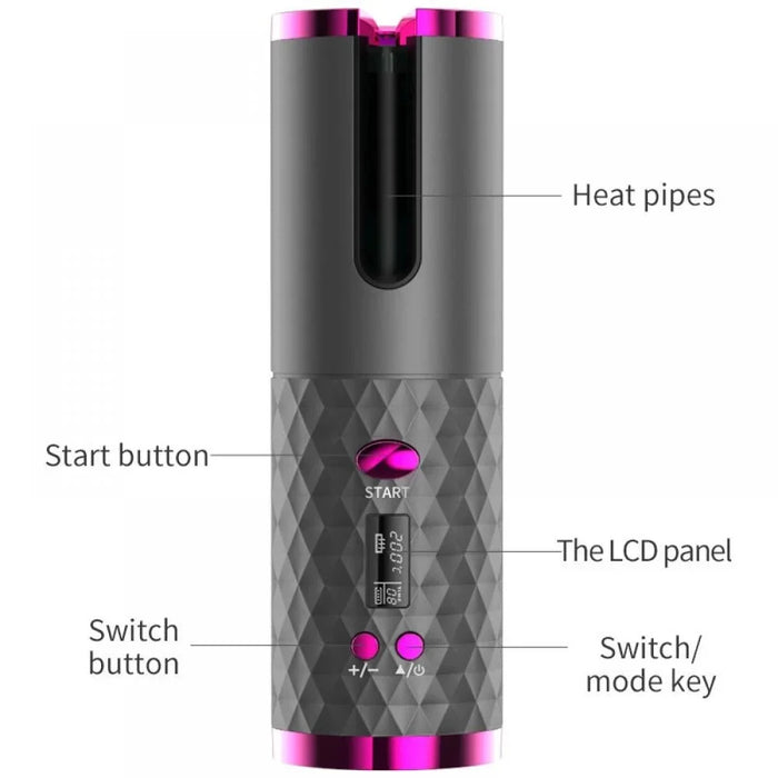 JFQ-01 Automatic Curling Iron Rotating Hair Curler Wand LCD Display Ceramic Wave Hair Curler - Black - 6
