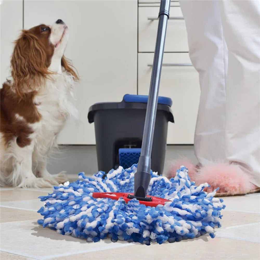 For O-Cedar EasyWring 2 Tank System Rotating Mop Base + 4 Spin Mop Replacement Cloth Head Accessories Set - Red / Blue - 3