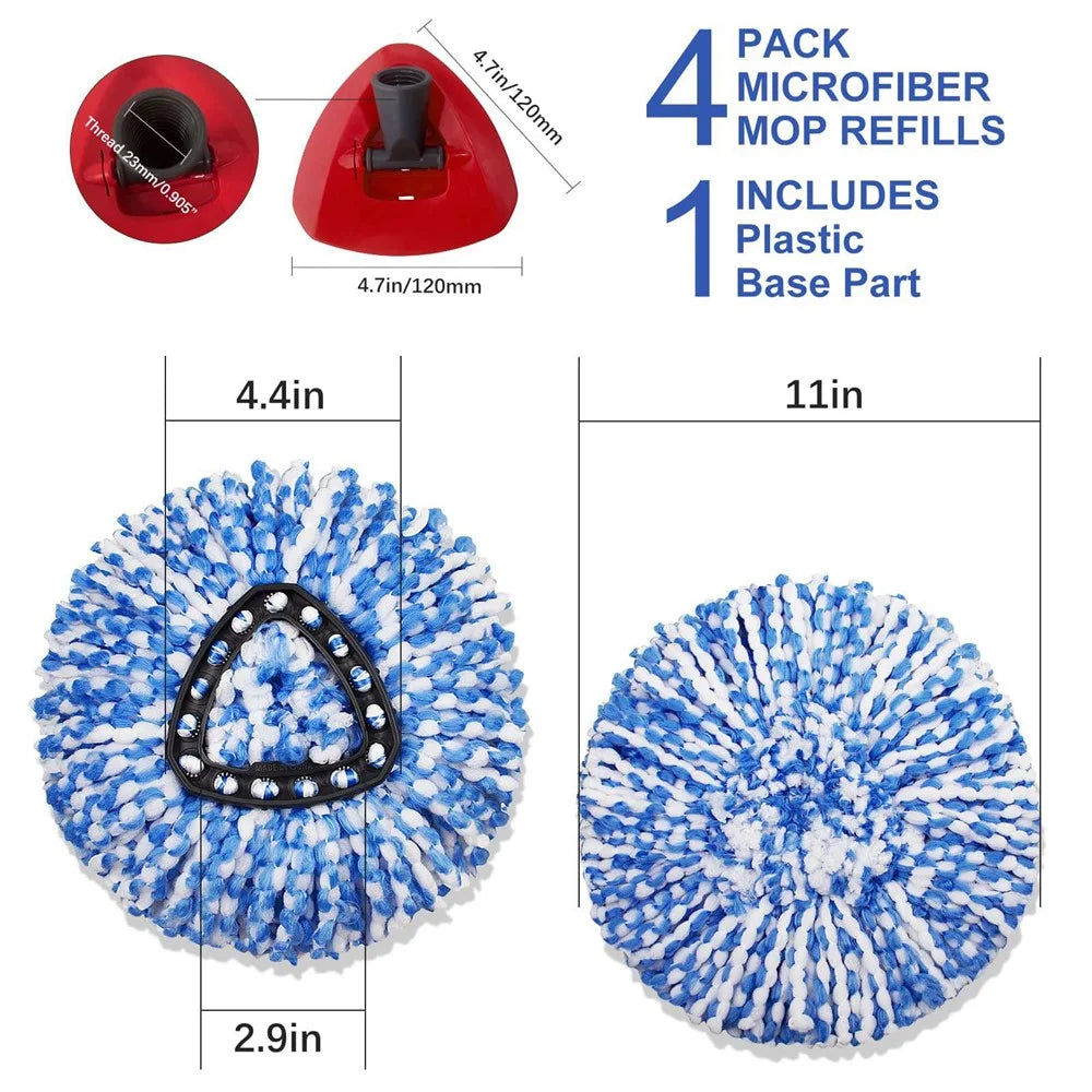 For O-Cedar EasyWring 2 Tank System Rotating Mop Base + 4 Spin Mop Replacement Cloth Head Accessories Set - Red / Blue - 7