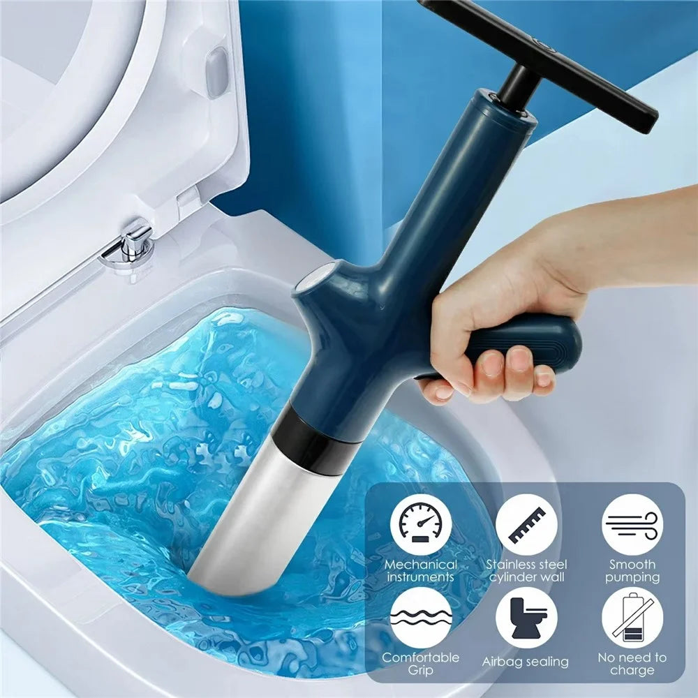 Toilet Plunger Clog Remover High Pressure Air Drain Blaster for Kitchen Bathroom Pipe Unblocker - Blue - 2