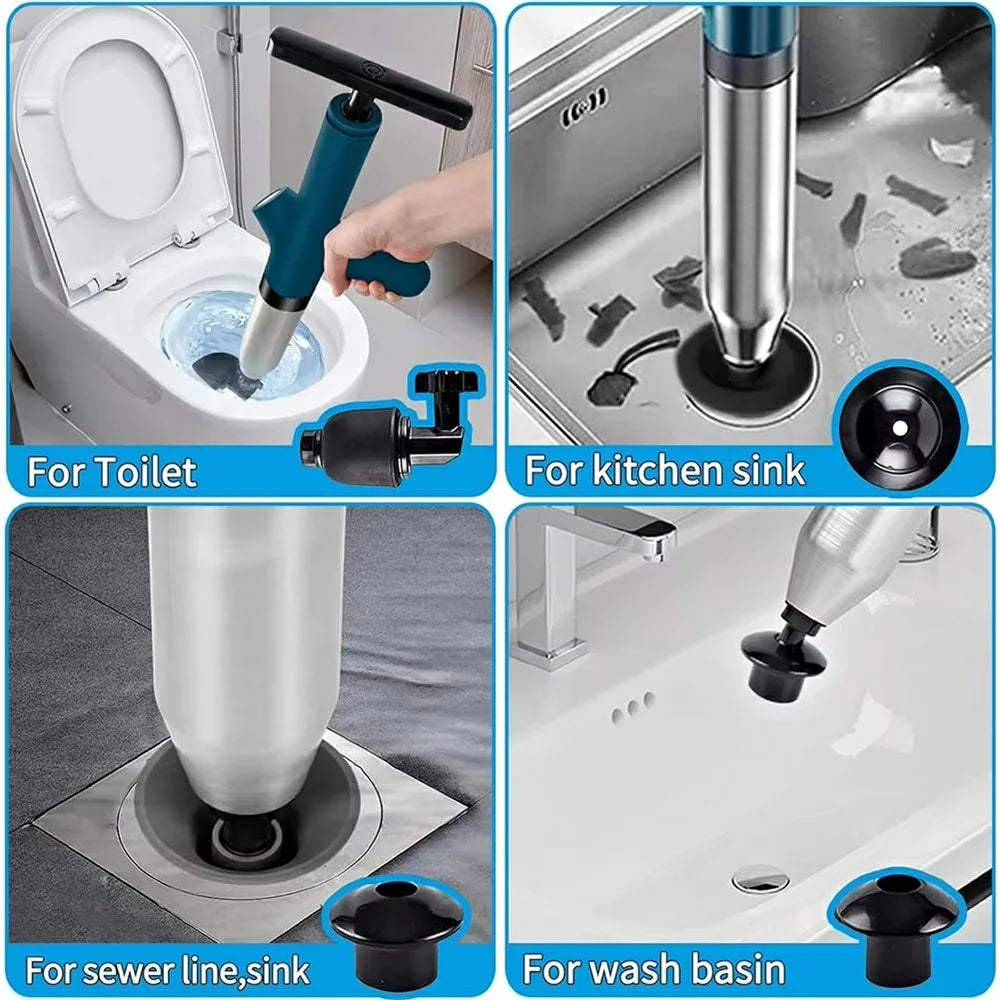 Toilet Plunger Clog Remover High Pressure Air Drain Blaster for Kitchen Bathroom Pipe Unblocker - Blue - 6