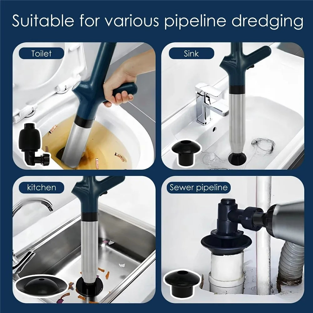 Toilet Plunger Clog Remover High Pressure Air Drain Blaster for Kitchen Bathroom Pipe Unblocker - Blue - 7