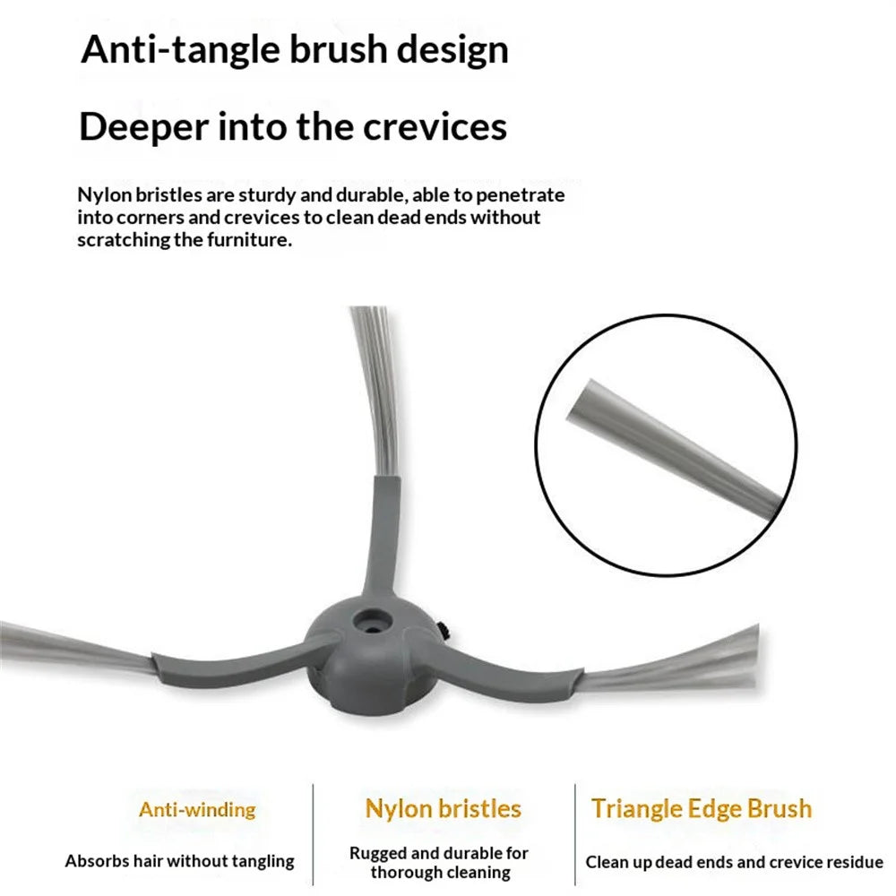 For Eufy Clean L50 Robot Vacuum Side Brush Replacement Parts Triangle Edge Anti-Tangle Nylon Bristles - 4