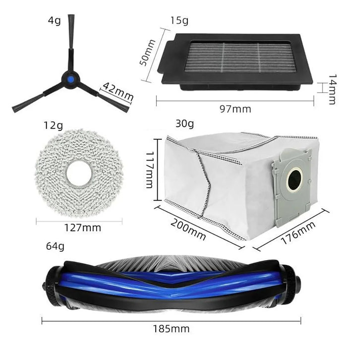 JUNSUNMAY 16Pcs  /  Set Replacement Parts Kit for Ecovacs Deebot T50 Pro  /  T50 Max  /  T50 Omni  /  T50 Pro Omni with Main Brush HEPA Filter Mop Pad Dust Bag - 7