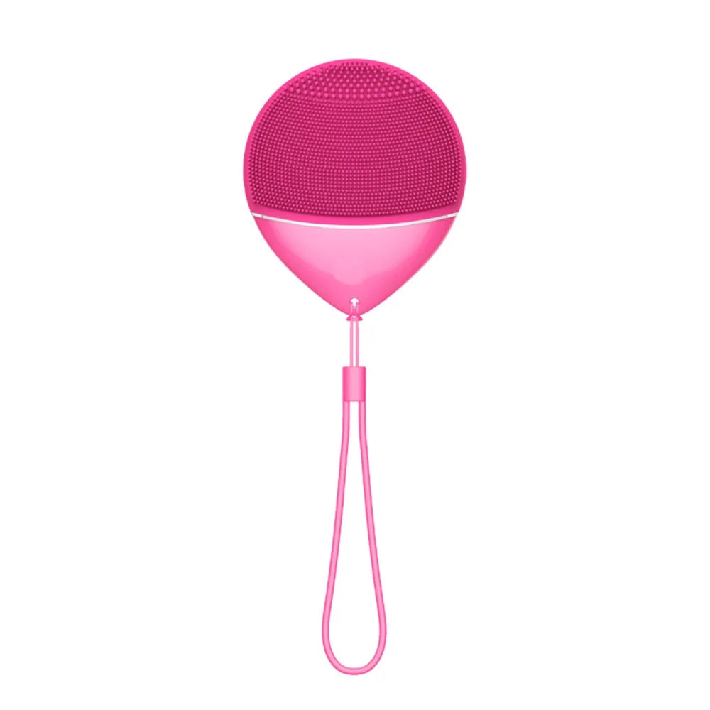 HQ-A009 Waterproof Pore Cleansing Facial Clean Instrument Electric Vibration Face Cleaning Silicone Brush - Pink - 1
