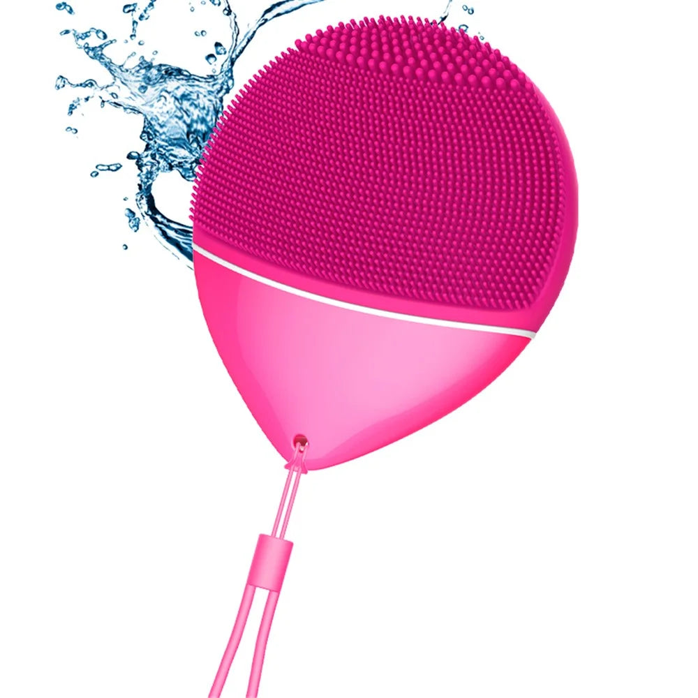 HQ-A009 Waterproof Pore Cleansing Facial Clean Instrument Electric Vibration Face Cleaning Silicone Brush - Pink - 2