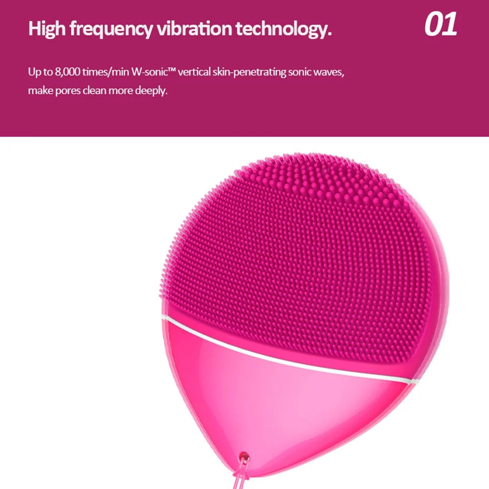 HQ-A009 Waterproof Pore Cleansing Facial Clean Instrument Electric Vibration Face Cleaning Silicone Brush - Pink - 6