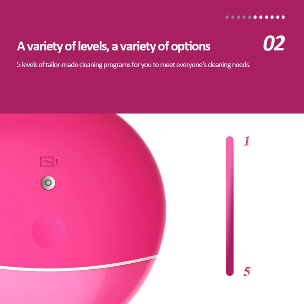 HQ-A009 Waterproof Pore Cleansing Facial Clean Instrument Electric Vibration Face Cleaning Silicone Brush - Pink - 7