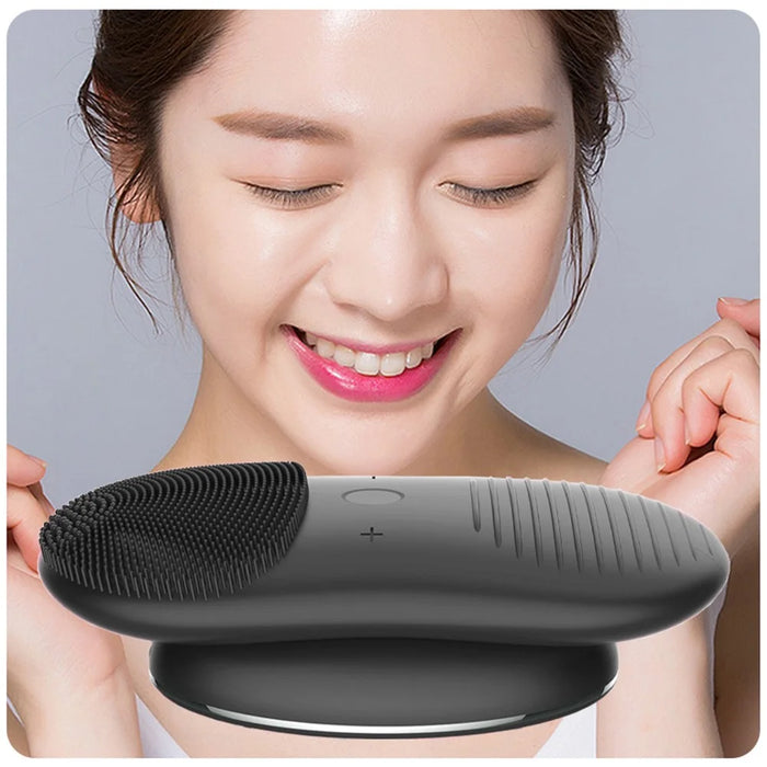 HQ-A008 Silicone Facial Cleansing Brush Sonic Electric Face Washing Instrument IPX7 Waterproof Facial Cleaner - Black - 4