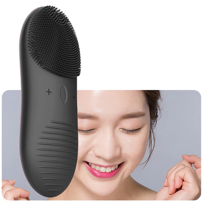 HQ-A008 Silicone Facial Cleansing Brush Sonic Electric Face Washing Instrument IPX7 Waterproof Facial Cleaner - Black - 5