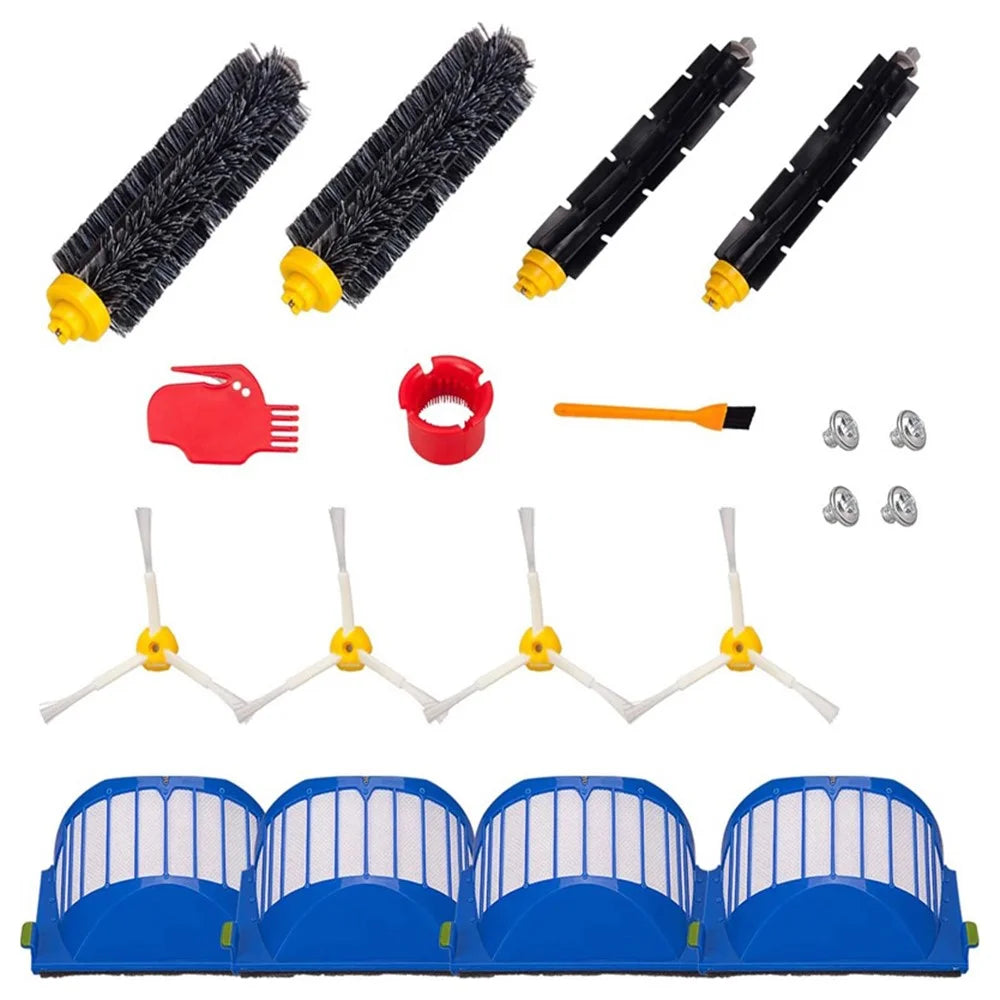 4 Side-Edge Brush+2 Pairs Main Brush+4 Filter for iRobot Roomba 600 Series (With 3 Cleaning Tools) - 1