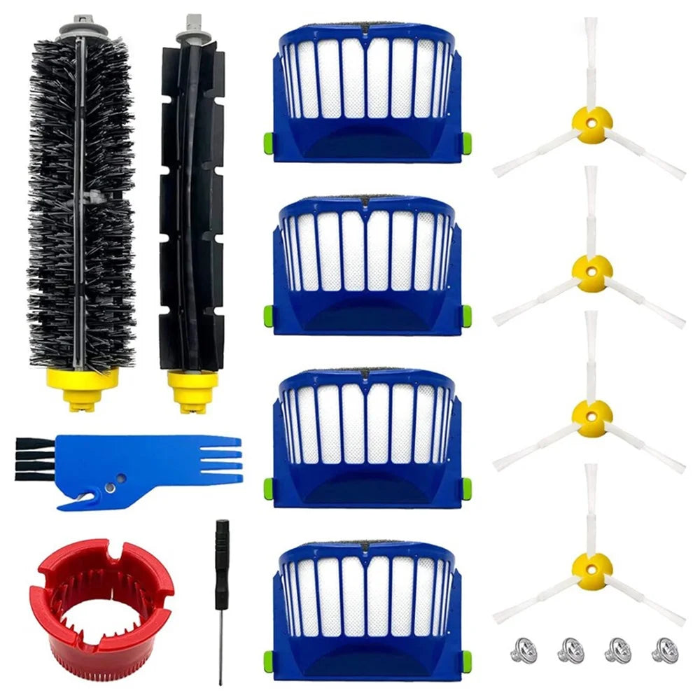 1 Pair Main Brush for iRobot Roomba 600 Series, 4 Replacement Filter+4 Side-Edge Brush+2 Comb+1 Screwdriver - 1
