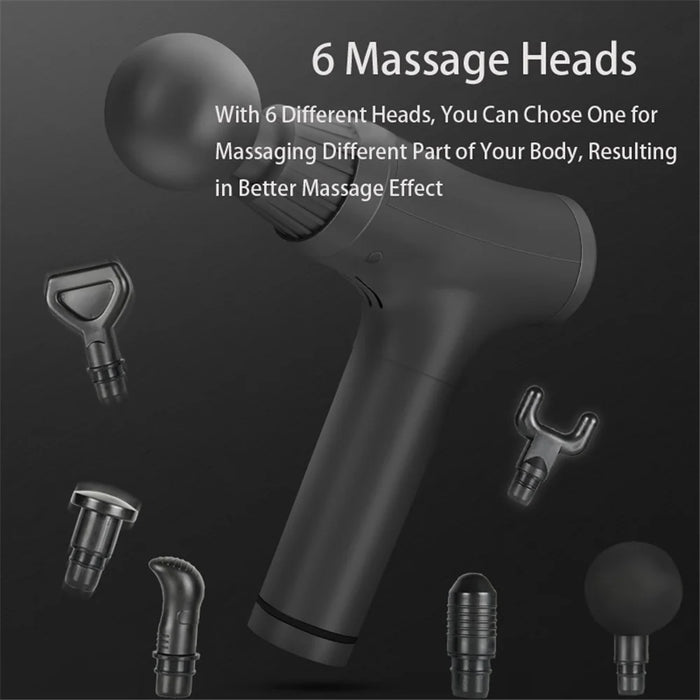 Cordless Massage Gun Handheld Body Neck Pain Relief Electric Massager Machine with 6 Heads - Black/US Plug - 2