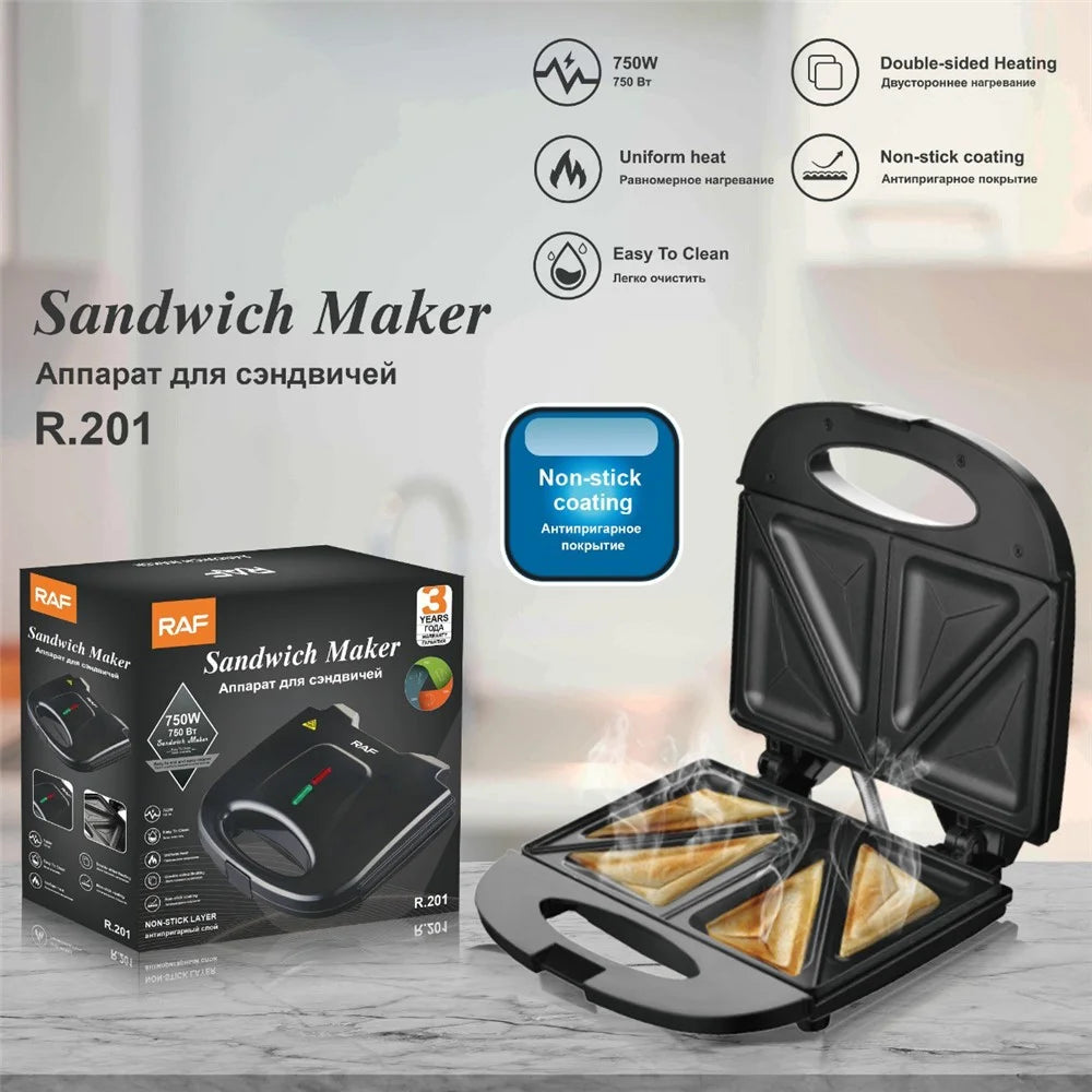 RAF R.201 Sandwich Maker for 2 Sandwiches Double Sided Breakfast Maker Toaster (No FDA Certificate) - 2