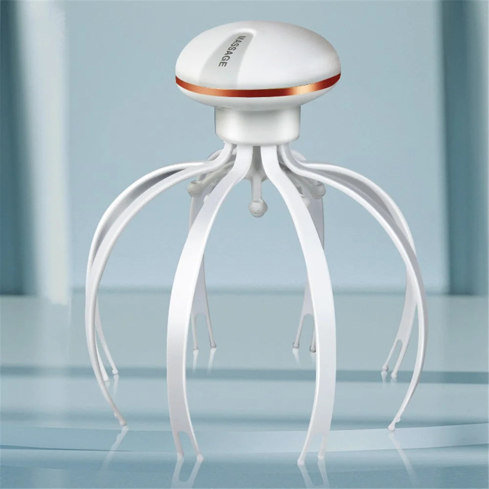 Electric Head Massager Rechargeable Octopus Design 8 Nodes Scalp Massage Device - Gold - 1